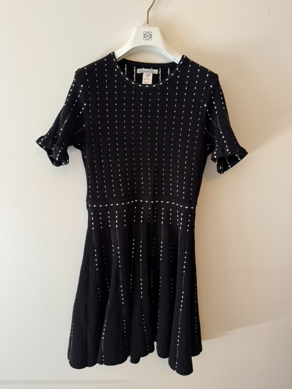 *NEW* oscar de la renta black and white knit mini dress, women L, made in Italy